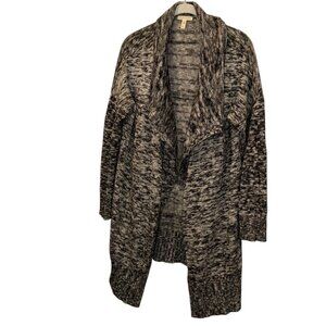 Eileen Fisher black white marl knit cascading opera duster cardigan sweater S